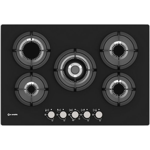 Piano Cottura In Vetro Temperato 75cm 5 Bruciatori Pc-M75v4g1tcd3 Nero